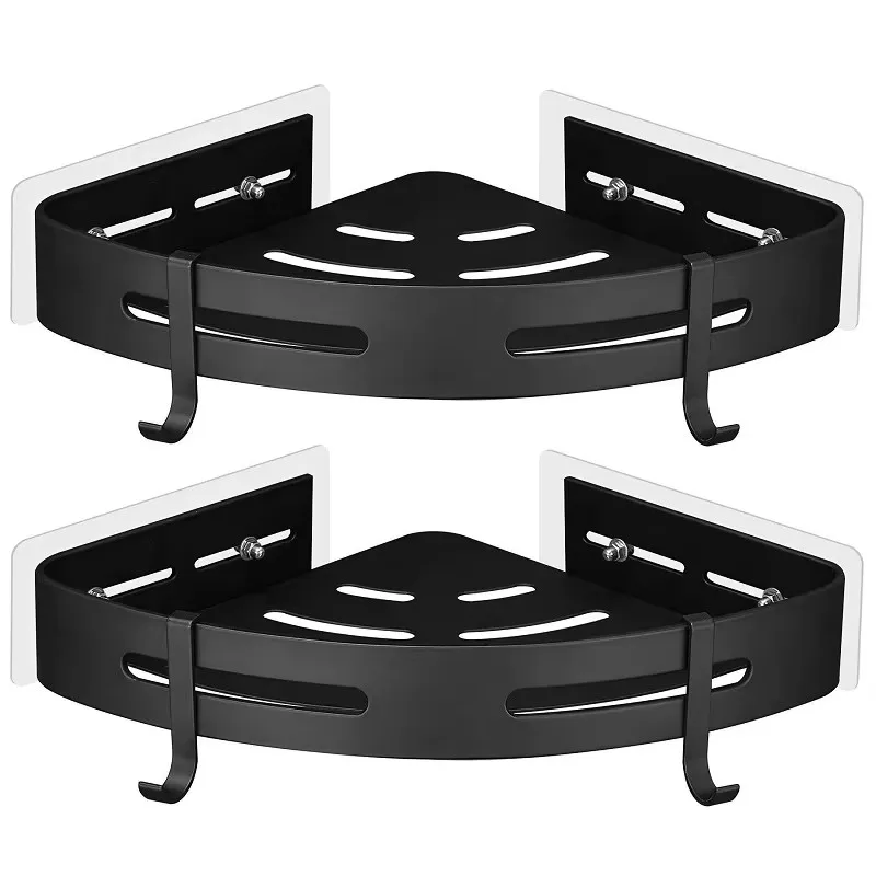 2 stücke Badezimmer Ecke Regal Mit Haken Kein Bohrenraum Aluminium Wand Dusche Halter Shampoo Organizer Badezimmer Lagerung Rack