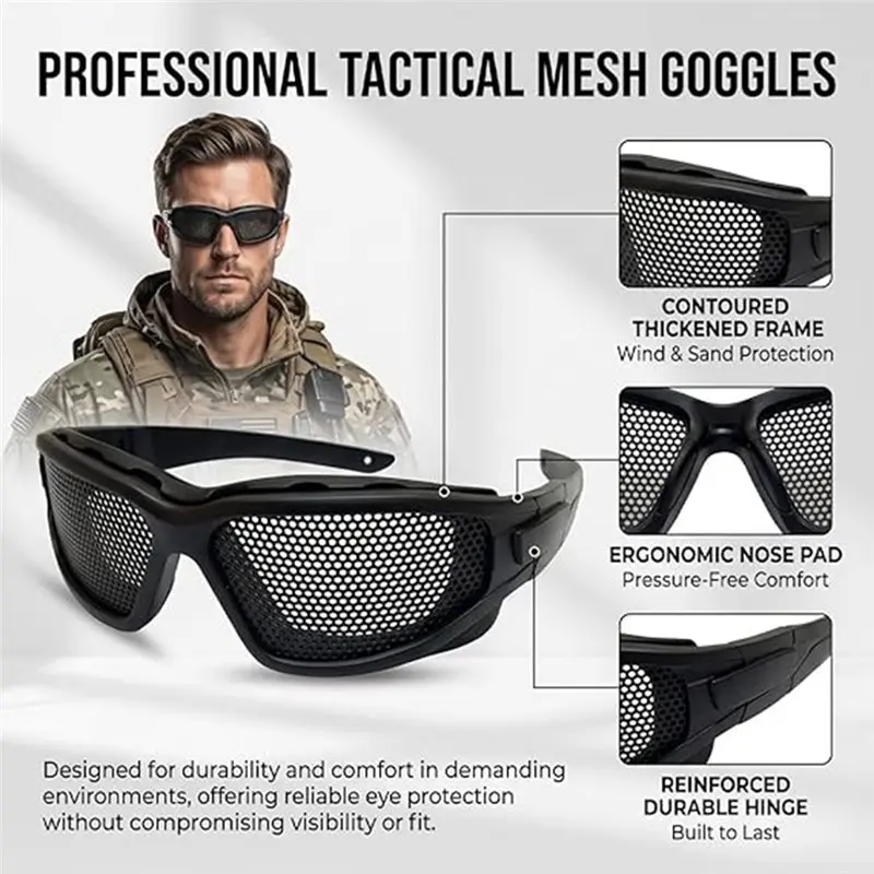 PHILE-For Vision Improvement Breathable Wire Mesh Safety Glasses Shock Protection Iron Mesh Goggles Outdoor Game Fan Activities