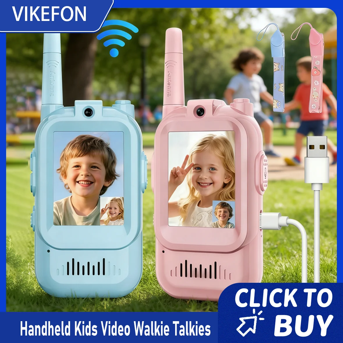Kids Video Walkie Talkies Handheld 2-pack Oplaadbare Video-intercom Indoor Outdoor Speelgoed voor Familiespellen Jongens Meisjes Leeftijden 3-12