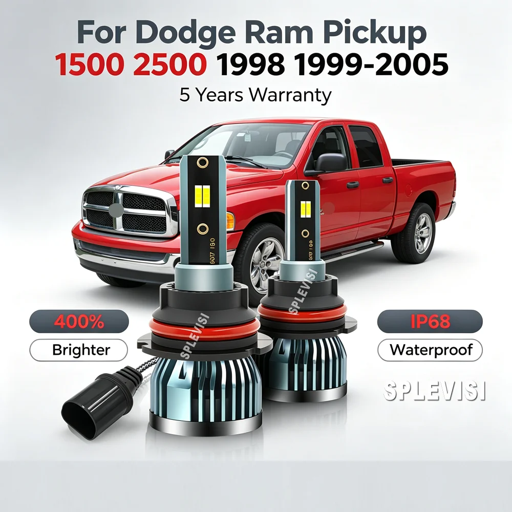 9007 9004 Headlight Headlamp Conversion Bulbs Direct Fit For Dodge Ram Pickup 1500 2500 1998 1999 2000 2001 2002 2003 2004 2005