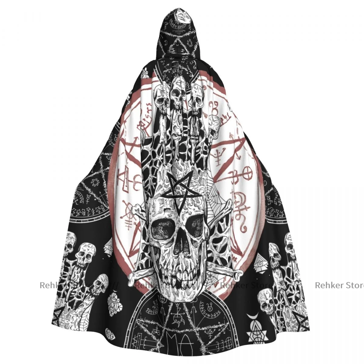 

Witch Cloak Evil Skull And Magic Seal With Pentagram Halloween Cosplay Costume Unisex Adult Cloak Retro Ages Cape