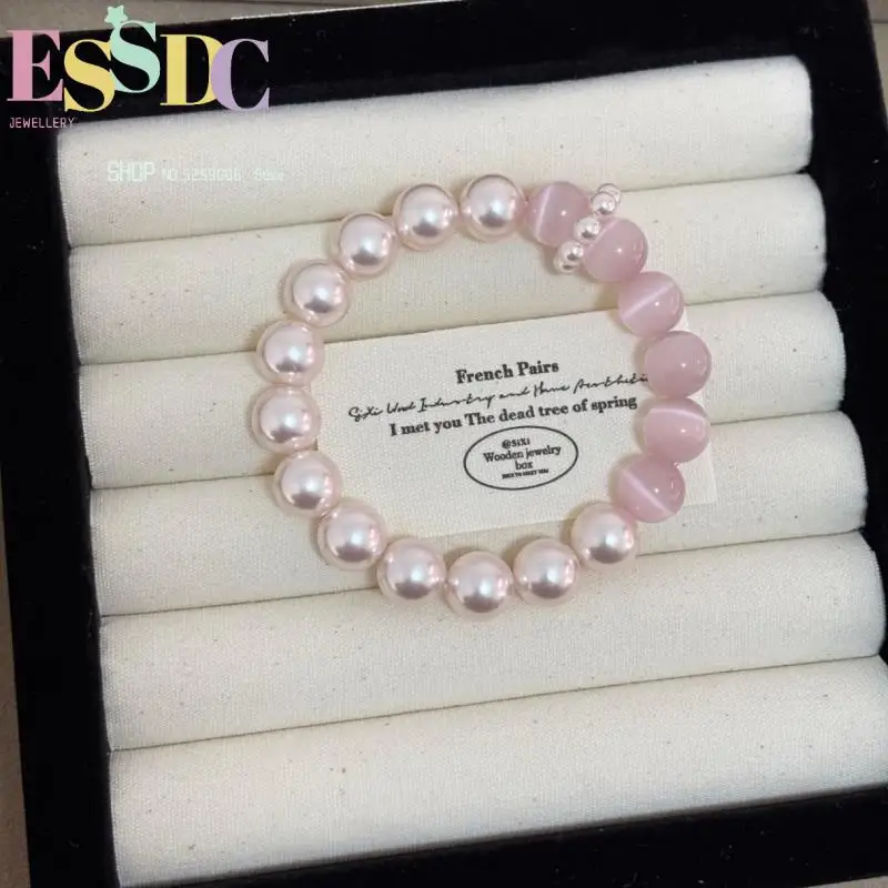 Pink Cat's Eye Bracelet Pearl Cat's Eye Bracelet Fresh Girly Sweet Bracelet Cute and Exquisite Girly Jewelry The First Choice