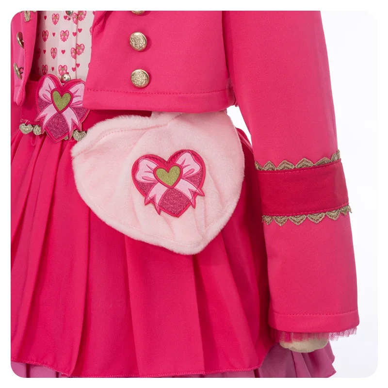 Descendants Wicked Wonderland Bridget Cosplay Costume Pink Wig Ruffle Tiered Skirt Jackets Shirt Heart Bag Women Fancy Dress Hal view 5