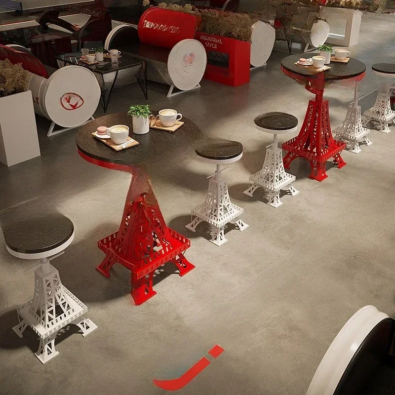 Creative Industrial Wind Tower Bar Milk Tea Shop Table and Chair Combination Internet celebrity Iron Art Qing Bar Bistro Cafe