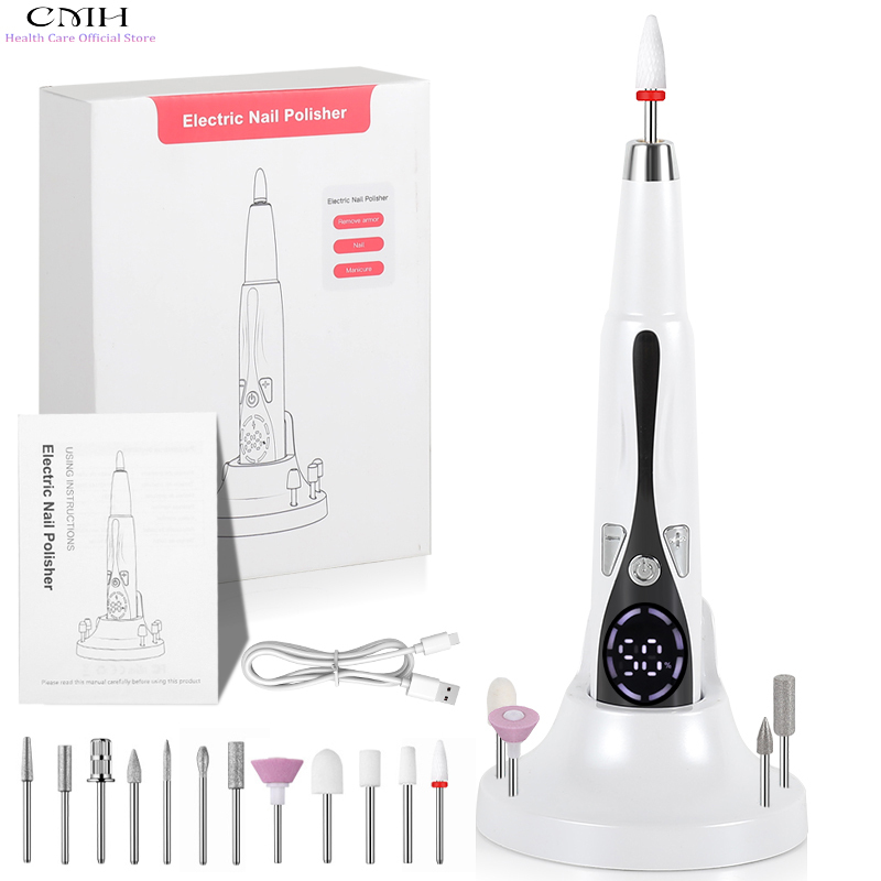  Electric Nail  File Drill  Cordless Rechargeable 12 Sanding Heads Long Battery Manicure Pedicure Tool Gel Acrylic Nails Callus 