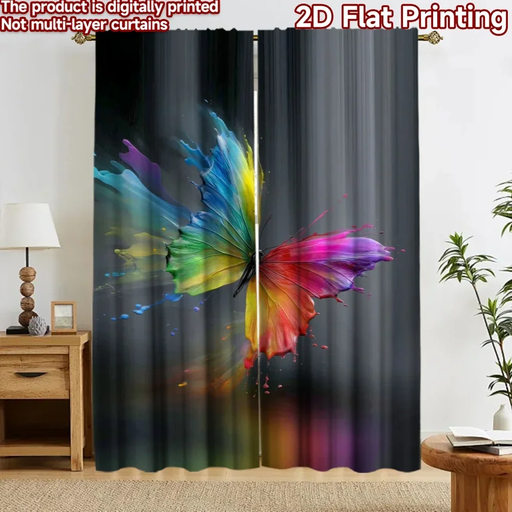Vibrant Abstract Butterfly Design Curtains Pair for Window Home Decor Modern Watercolor Print Drapes 2pcs