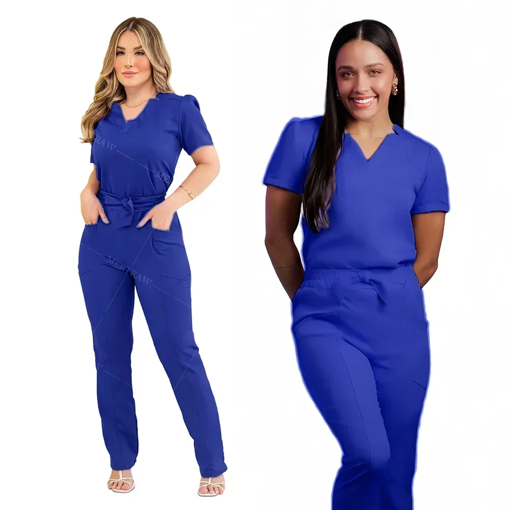 新しいスクラブセット医療制服ストレッチスクラブトップスポケットパンツナース制服ドクター手術オーバーオール美容サロン作業服