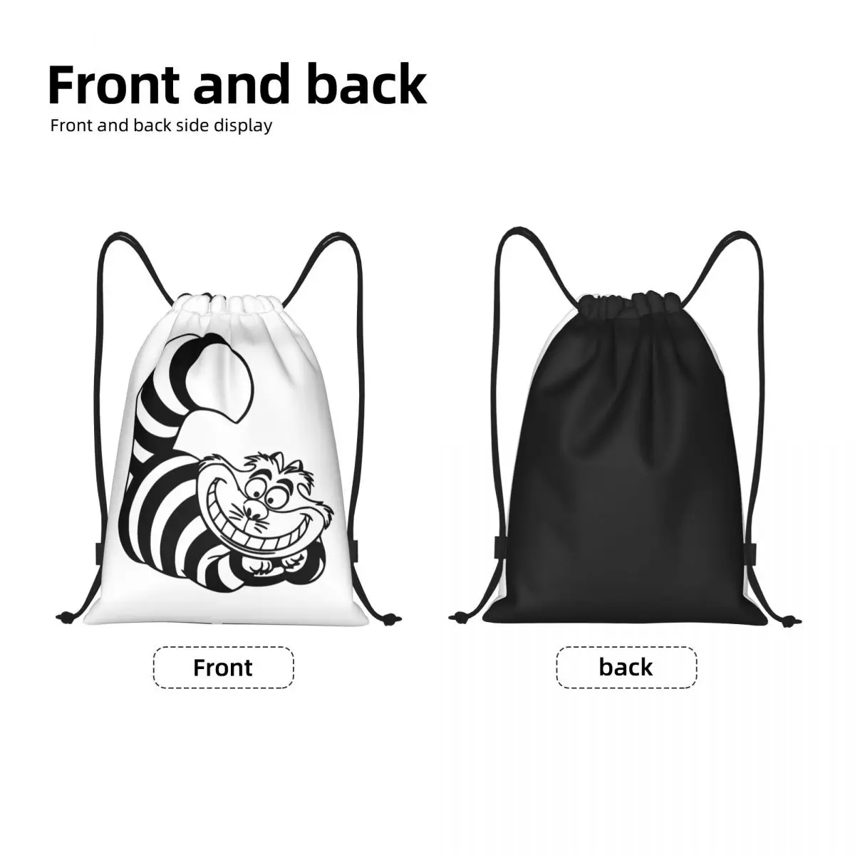 Custom Cheshire Cat Drawstring Bag for Training Yoga Backpacks Men Women Cartoon Sports Gym Sackpack