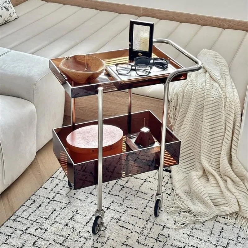 Acrylic Rolling Cart,INS Style 2-Tier Mobile Side Table with Wheels,Versatile Storage Trolley for home,Creative Home DecorAccent