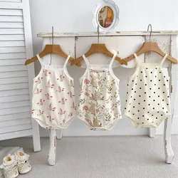 2024 Summer New Baby Clothes Girls Cute Bunny Flower Camisole One Piece Toddler Boys Bodysuit