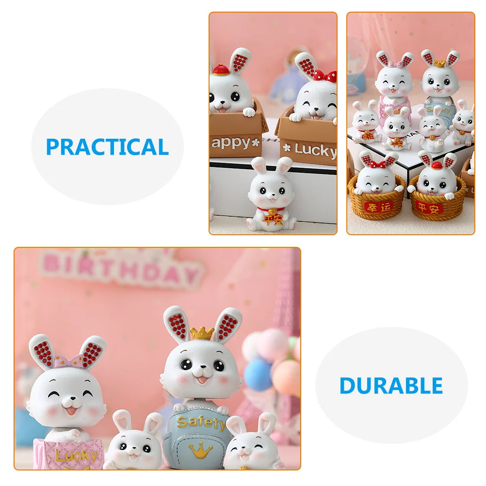 

4Pcs Cartoon Zodiac Rabbit Resin Decoration Desktop Bunny Miniature Micro Landscape Ornament Decorative