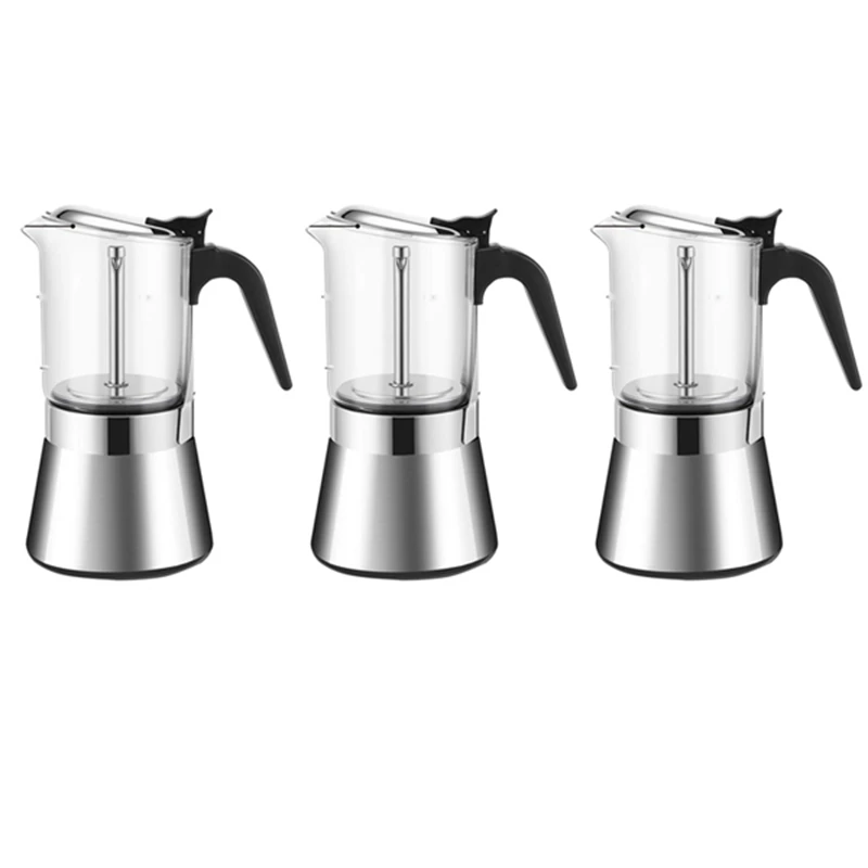 

Crystal Glass Top Stovetop Espresso Coffee Maker Moka Pot Kettle Stainless Steel Classic Italian Percolator