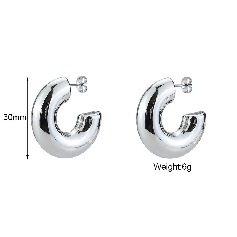 Mode Dicke Runde C Form Chunky Hoop Ohrringe Frauen Glänzend Kreis Gold Silber Farbe Stahl Nadel Stud Huggie Ohrringe Schmuck – Detail 9