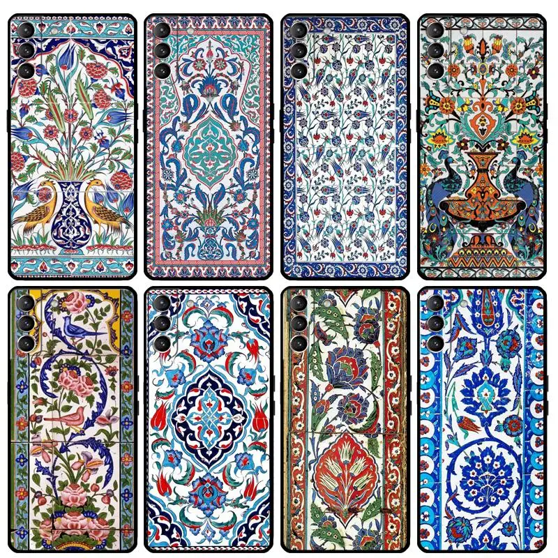 Ancient Floral Tiles Case For Samsung Galaxy S23 Ultra S8 S9 S10 S22 Plus Note 10 20 Ultra S20 FE S21 FE Cover