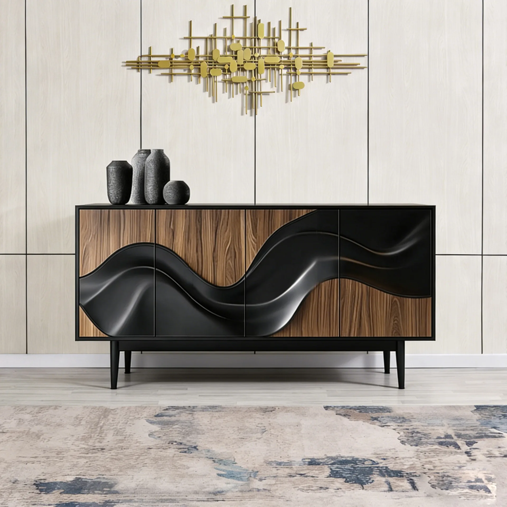 LTT vintage style creative TV cabinet, artistic embossed solid wood floor-standing storage cabinet