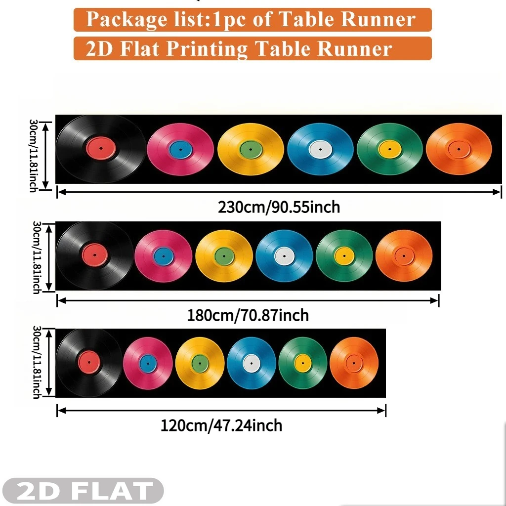2D FLAT 1pc Record Table Covers - Multiple Sizes Retro Music Theme Rectangular Dining Table Decor, Polyester Records Design