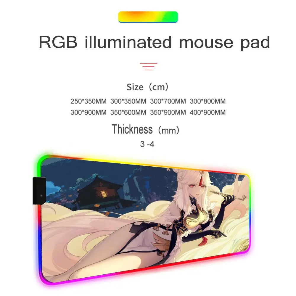 Geshin Impact  Mouse Pad RGB Mouse Pad Extended Gaming Keyboard Seven Colors LED Mats Large 1000x500mm XXL Gamer
