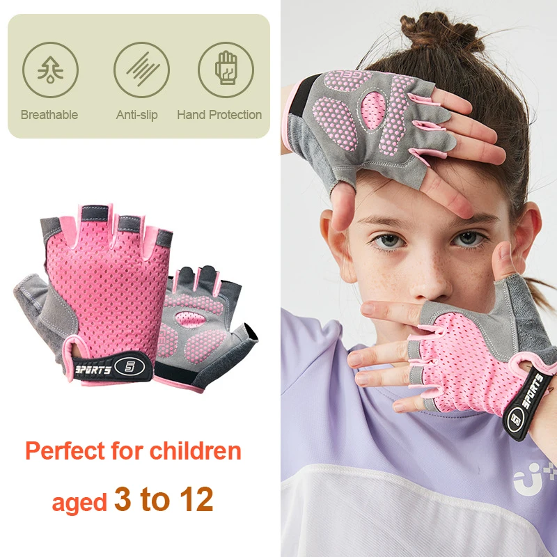 

Детские перчатки на полпальца для занятий спортом на открытом воздухе детские велосипедные защитные Нескользящие дышащие тонкие перчатки для мальчиков и девочек на весну и лето