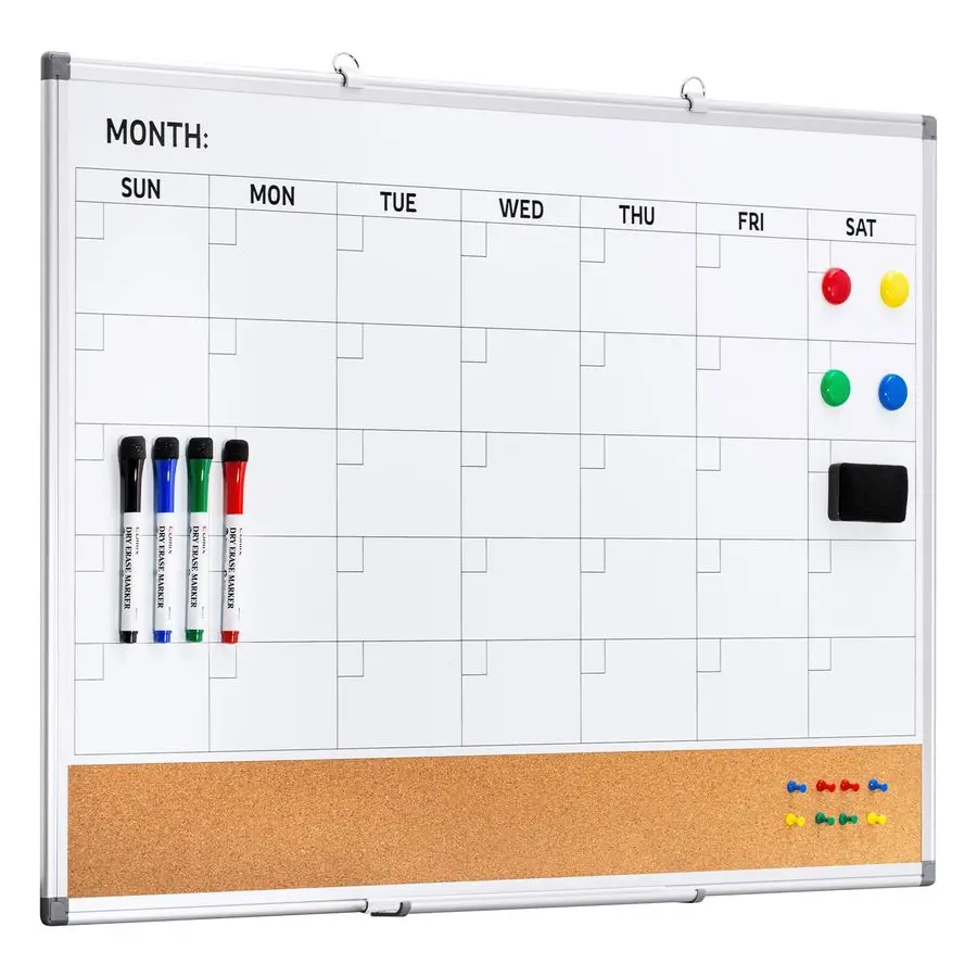 

Dry Erase Calendar Whiteboard Corkboard Combo, 36 24 inch Monthly Calendar and Bulletin Board Combination for Wall, Aluminum Fra