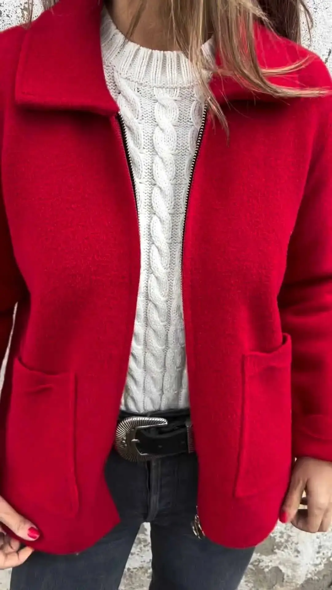 

Fashion Zipper Pocket Jacket Women Solid Color Winter Casual Loose Collar Jacket For Women 2025