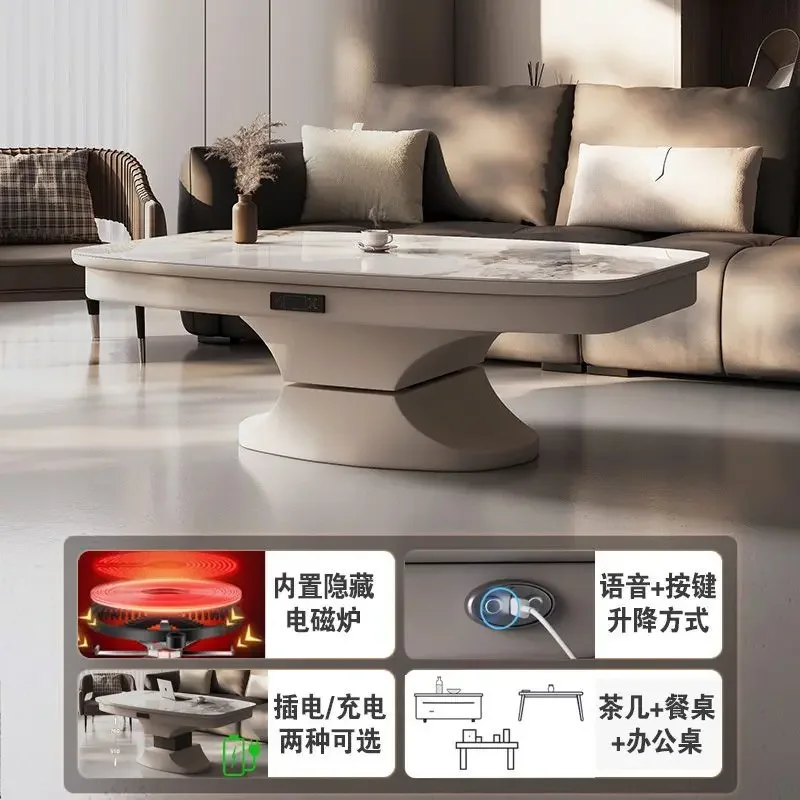 Voice lift coffee table dining table dual-purpose living room rock slab multi-function voice-activated dining table