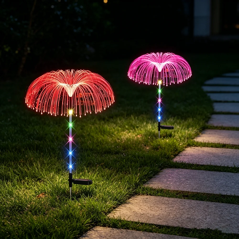

Solar Powered Color Changing Fiber Optic Simulation Jellyfish Ground Plug Light Courtyard Garden Festival Outdoor Night Decor
