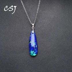 Genuine Natural Green Blue Azurite Pendant 925 Silver Necklace Malachite Azurite Lapis Lazuli for Women Water Drop Jewelry Gift