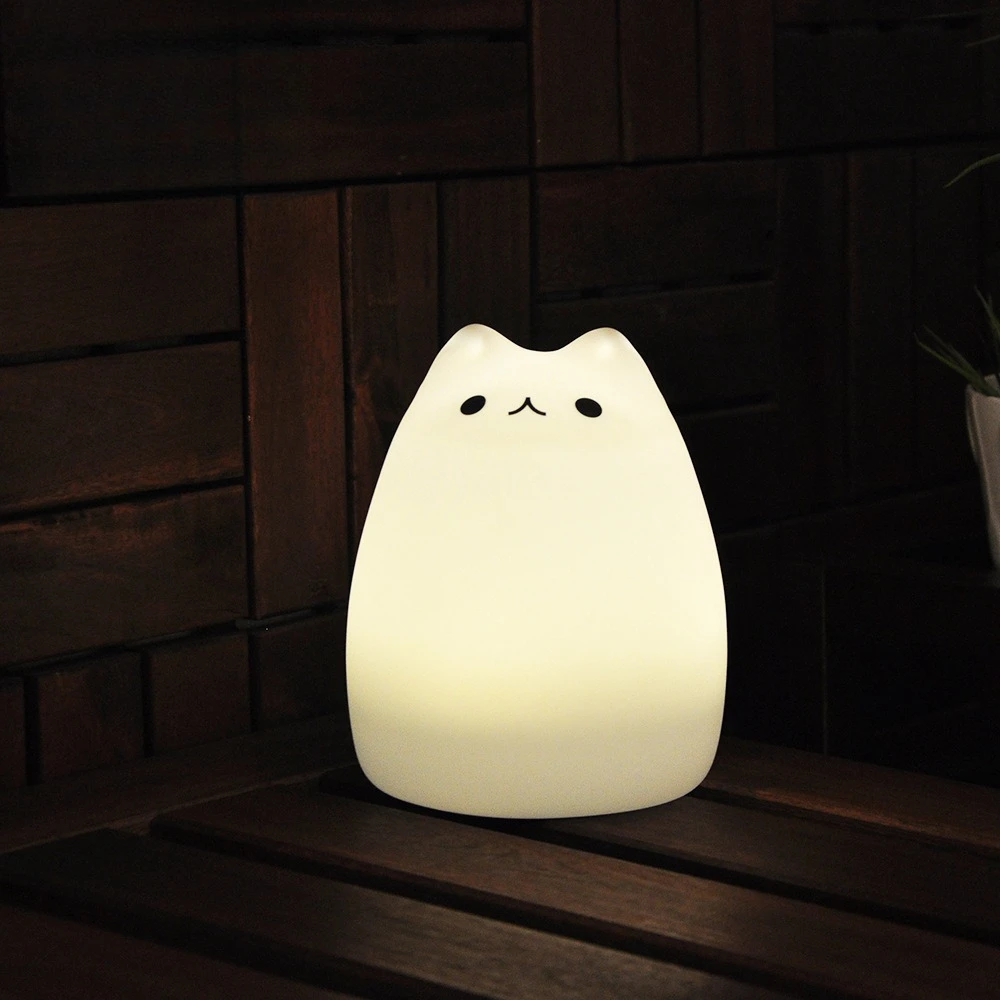 

Cute Cat Night Light for Baby Kids Cartoon 7 Colors Silicone Sleeping Lamp Touch Sensor Table Lamp for Home Bedroom Decoration