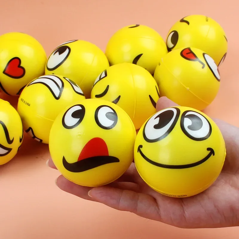 6Pcs/lot 6.3cm Smile Face Foam Ball Squeeze Stress Ball Outdoor Sports Relief Toy Hand Wrist Exercise PU Toy Balls For Children