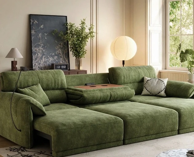 Electric multi-functional sofa, lazy living room, retractable adjustment, fabric sofa bed integrated