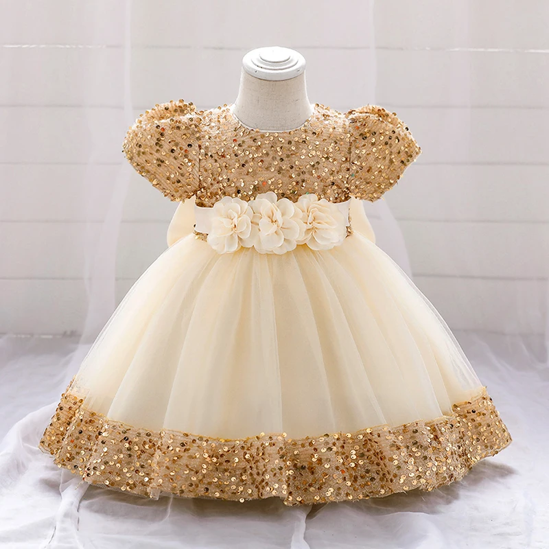 Summer Sequin Toddler Dress For Baby Girls Clothes Flower  Princess  Dresses Tutu Baptism Birthday  Party Gown 0-2Y