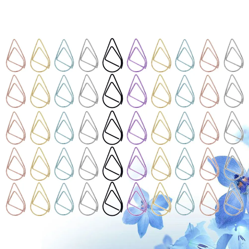 

100Pcs Premium Metal Paper Clips Drop Shape Design Bright Colored Gold Silver Black Bookmark Clip for Organizing Papers Photos