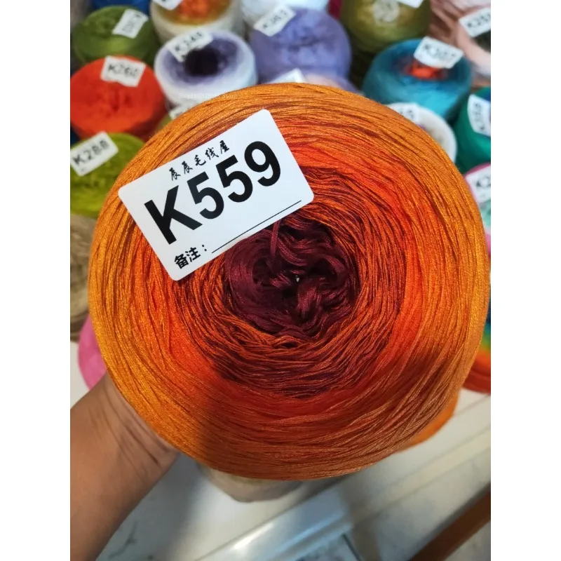 300g/Ball Rainbow Cotton and Linen Gradient Cake Lace 4 Strands Long Section Dyed Hand DIY Crochet Shawl Scarf Braid Thread