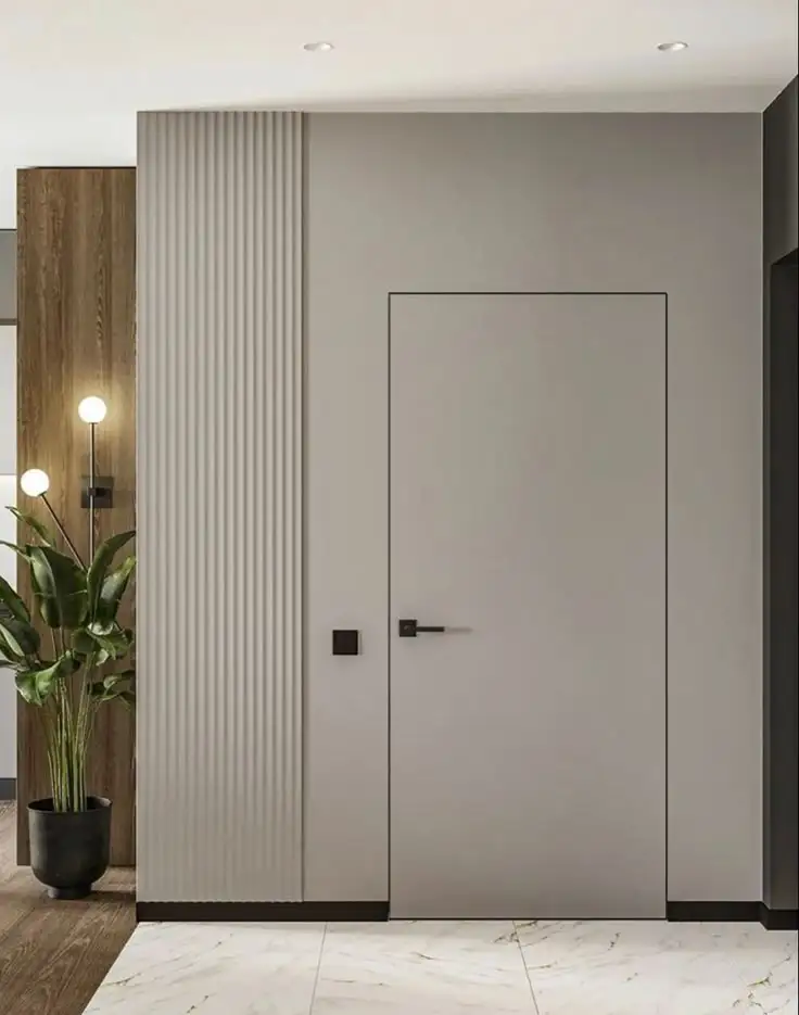 

Невидимые двери индивидуального размера, модный новейший дизайн, деревянные скрытые настенные двери, алюминиевый каркас, современный интерьер спальни