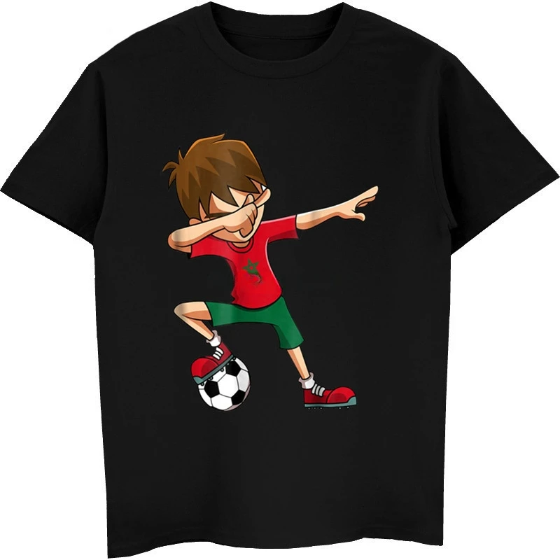 T-Shirt Cotton Tees Tops Harajuku Summer Novelty Cartoon T Shirt Soccers Shirt For Boys Dabbing Morocco Flag Gifts Movie