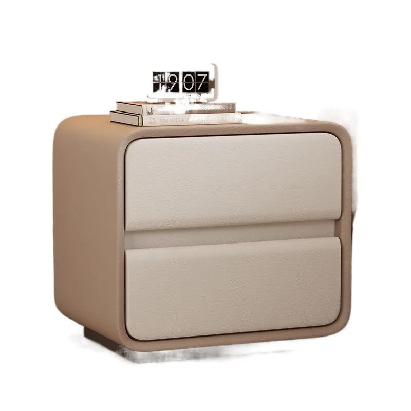 

Light luxury cream wind installation-free solid wood bedside table soft bag