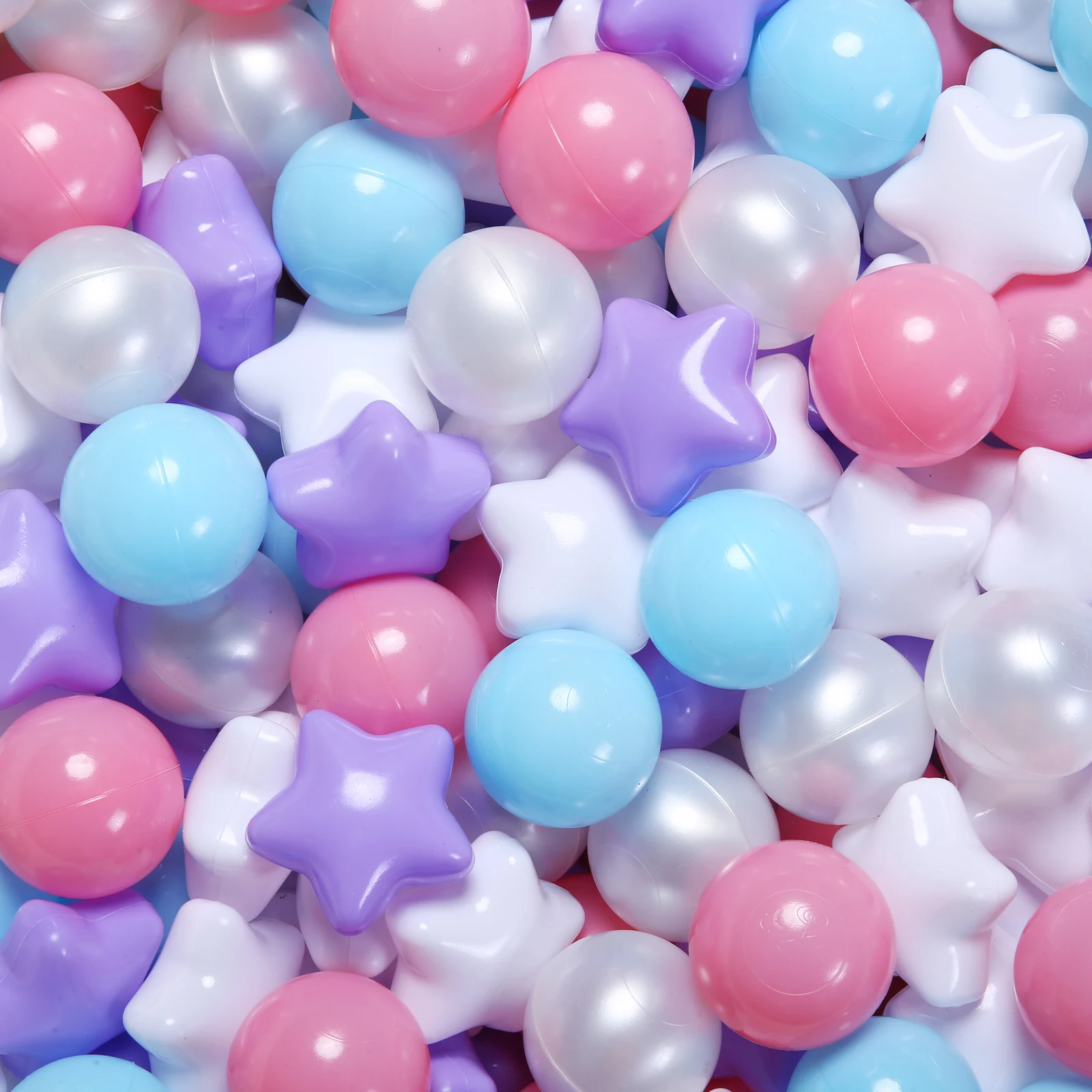100pcs BPA 무료 무독성 플라스틱 공 구덩이 공 어린이 공 구덩이 및 풀 장난감에 대 한 6 색 라운드 및 별 모양