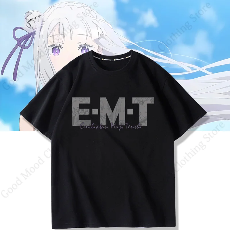 Re ZERO Starting Life In Another World T‑Shirt E T M Emiria Emilia‌ Short Sleeve Tee Tops Women Men Summer Soft Cotton T Shirt