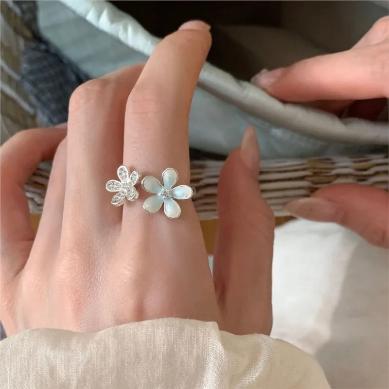 VENTFILLE 925 Sterling Silver Flower Zircon Ring For Women Drip Glaze Sweet Romantic Temperament Jewelry Party Gift Dropship