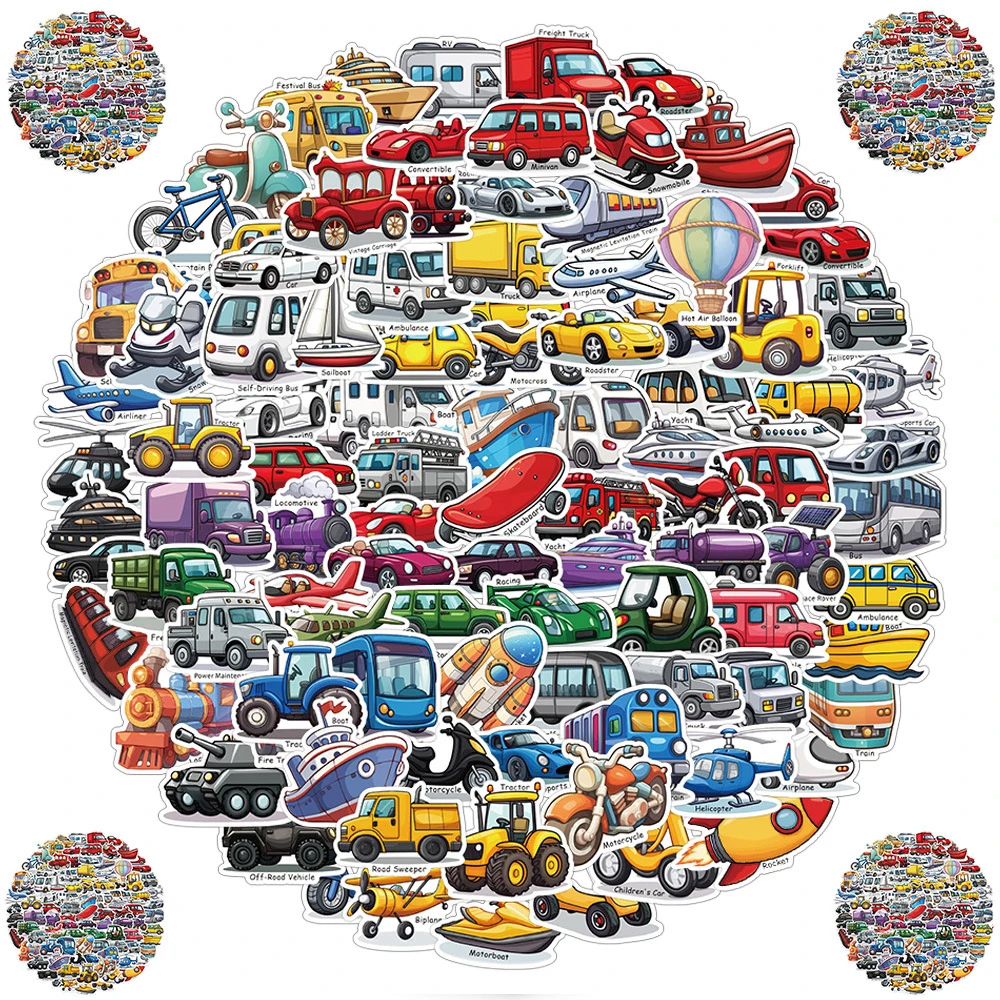 

10/50/100/200pcs Transportation Cartoon Graffiti Stickers Cute Car Airplane Ship Decals Scrapbook Guitar Kid Classic Toy Sticker