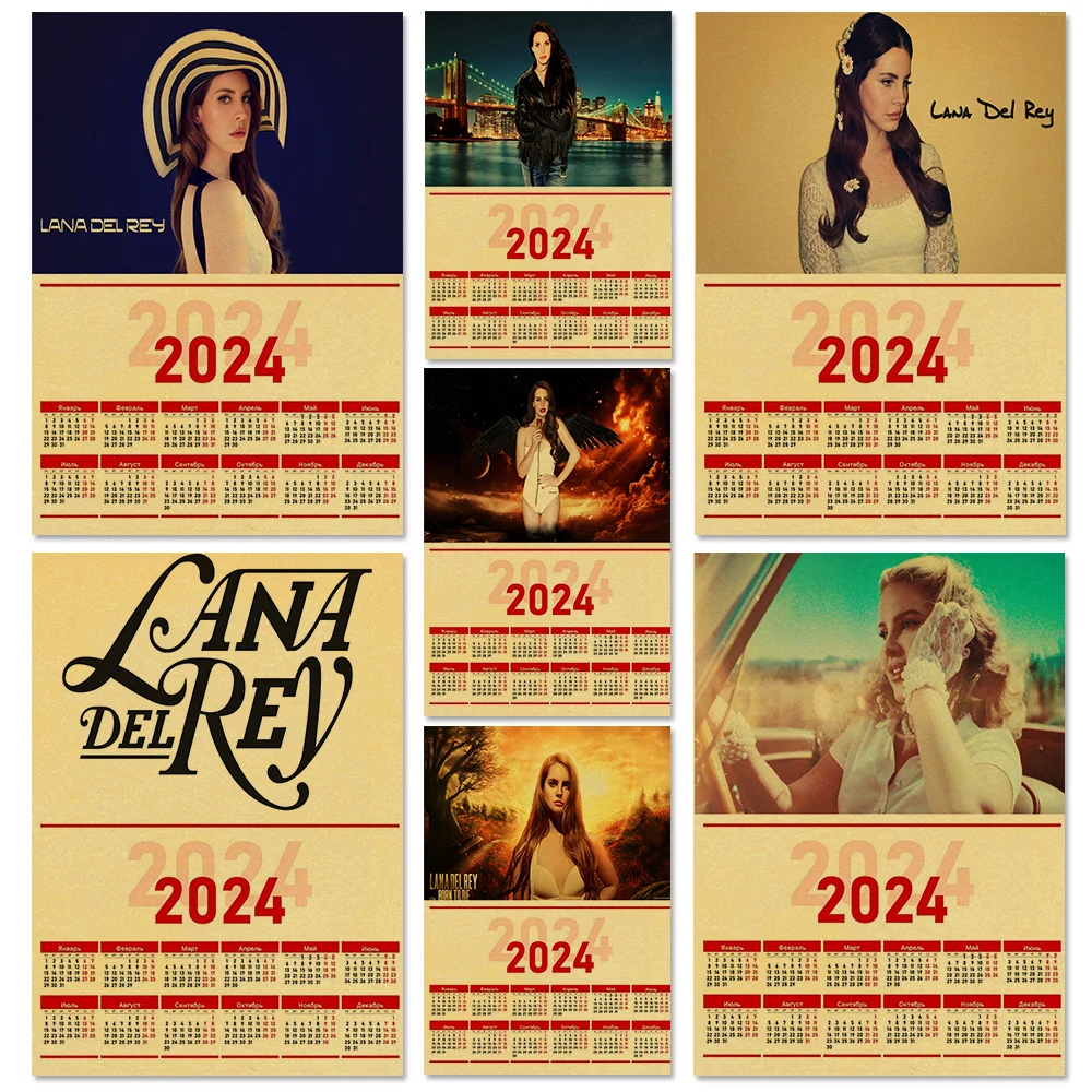 2024 Calendar Lana Del Rey Posters Retro Kraft Paper Music Album Poster Vintage Home Room Decor Aesthetic Art Wall Painting