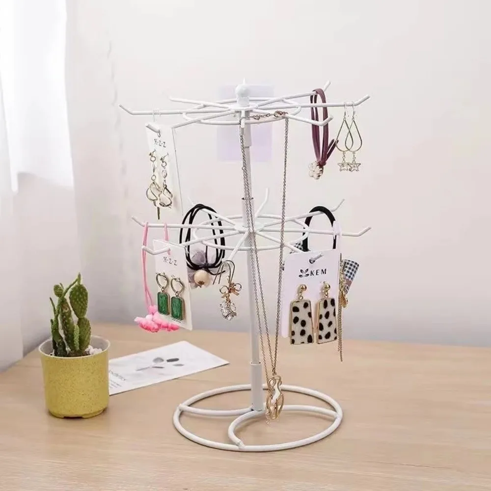 

New Rotating Jewelry Display Rack 2 Tier Round Jewelry Tree Stand Iron Detachable Storage Rack for Necklaces Earring