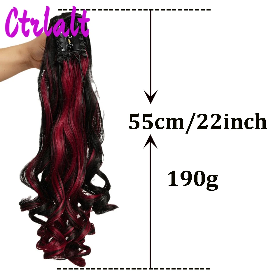 Synthetic Black-red Long Curly Wavy Claw Clip In Ponytail Extensions    For Daily Wear