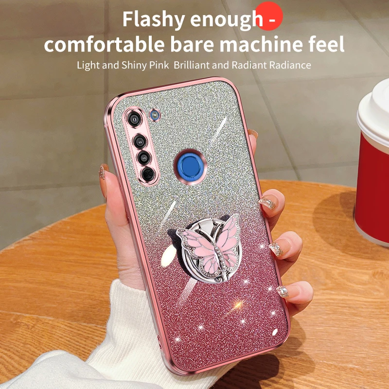 Bling Glitter Soft Phone Case For Motorola Moto G8 Play G9 Power G10 G13 G20 G22 G23 G32 Butterfly Bracket Women Sequins Cover