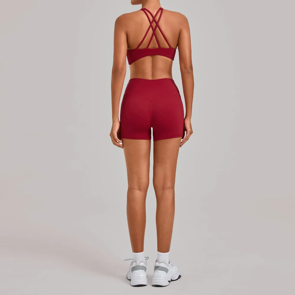 Two Pieces Women's Tracksuit Yoga Set High Waist Legging Short Crop Top Athletic Wear Pushup Gym Yoga Set Cycling Fitness Suit