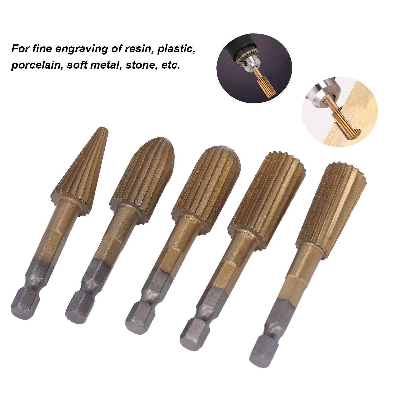 5Pcs Rotary File Burr Grinding Bit High Speed Steel Hex Shank Tool Set Kit for Plastic Stone