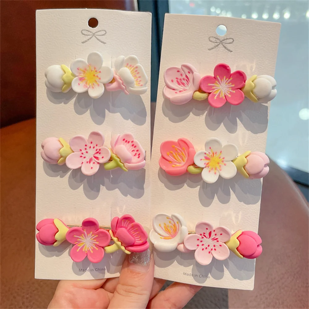 2023 Pink Sakura Peach Blossom Hairpins Headwear for Women Girls Korea Sweet Flower Hair Clip Hair Accessories