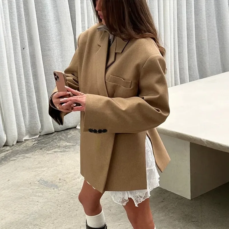 Blazer Suit Women's Autumn Double-breasted Flap Pocket New Comfortable Casual Minimalist Fashionable Versatile Elegant Luxurious