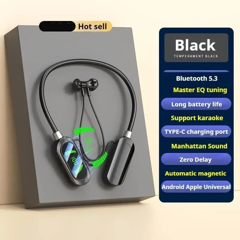 

Bluetooth 5.3 Earphones HiFi Sound Earbuds LED Super Power Magnetic Wireless Headphones Sports Waterproof Neck-hanging Headsets