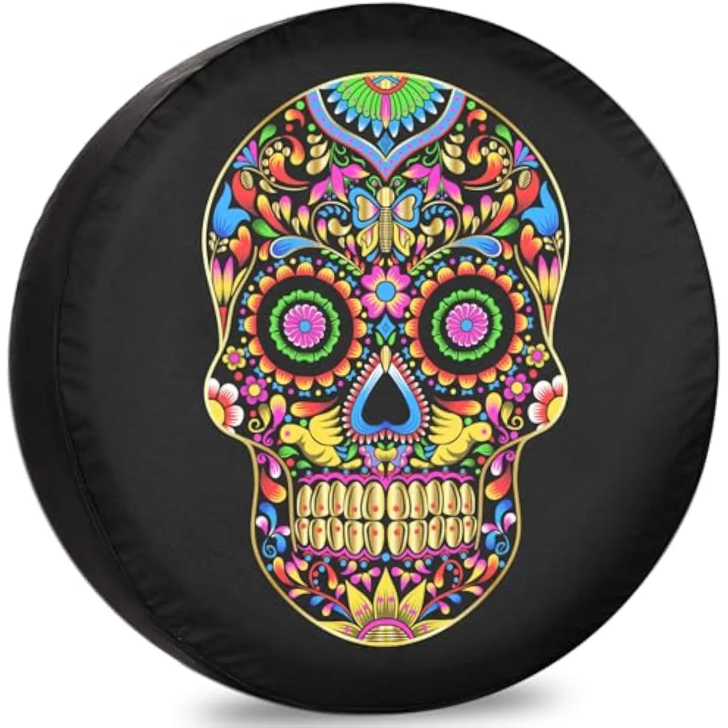 

Colorful Sugar Skull Tire Cover Protector for Trailer RV Van SUV Camper Spare Wheel Cover